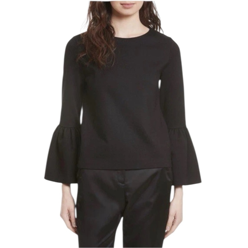 Ted Baker London Black Lolare Bell Sleeve Top Back Zipper Womens Size XS